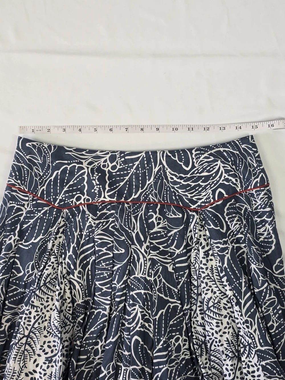 Wrap London 100% Cotton Leaf Print Pleated Skirt Blue Red Polka Dot Size 10